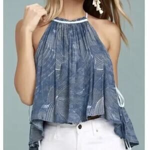 Free People Season in the Sun Print Tank Top Medium Shirt Ocean Blue Festival